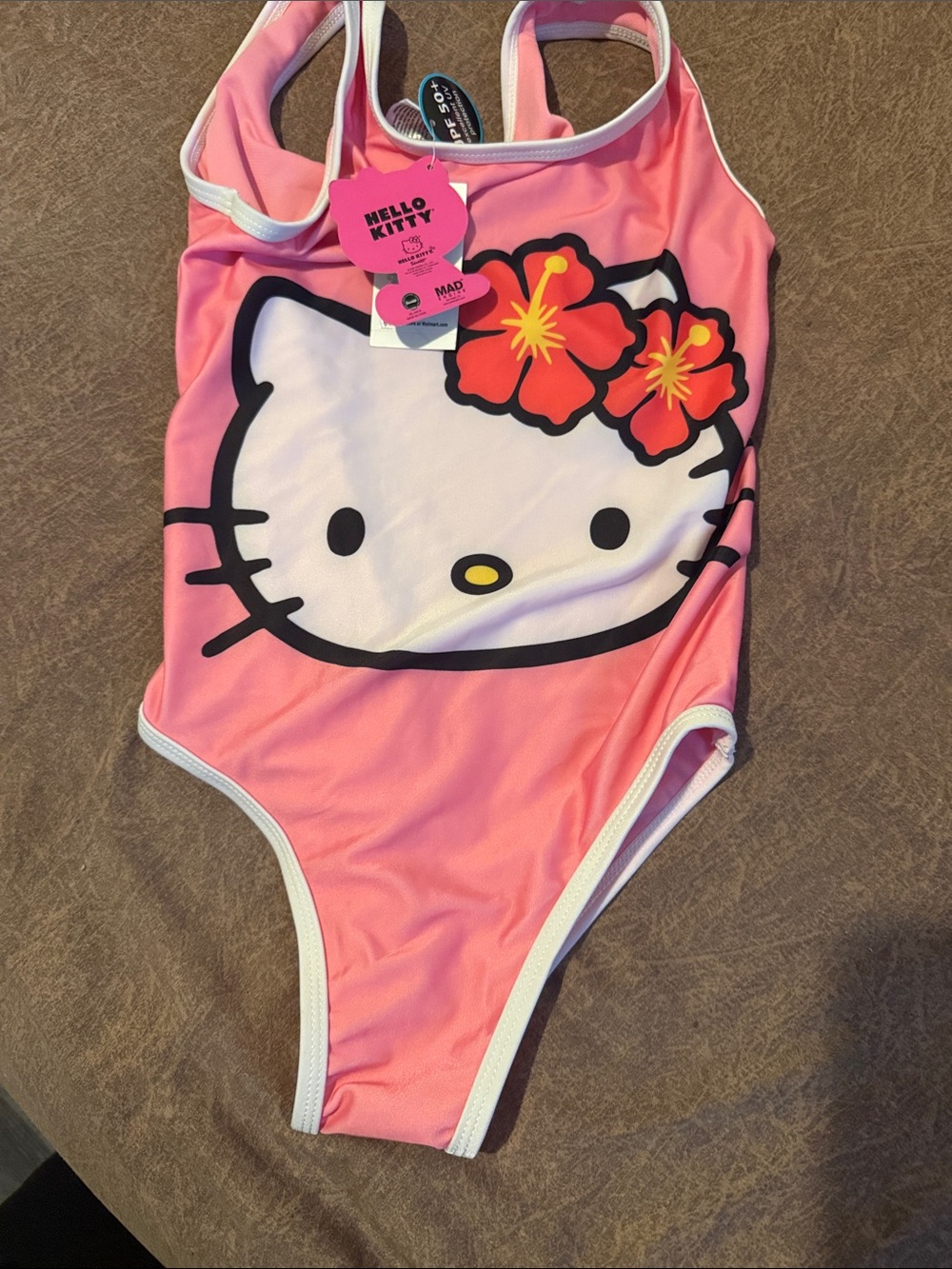 Hello Kitty Pink One-Piece Swimsuit with Floral Bow Print